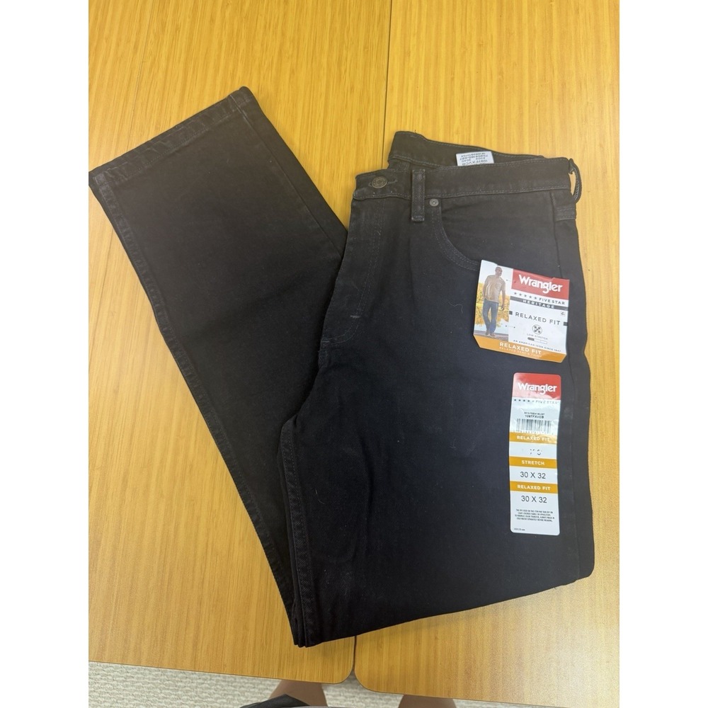 New Men's Wrangler Five Star Heritage Relaxed Fit Stretch Black Size 30x32